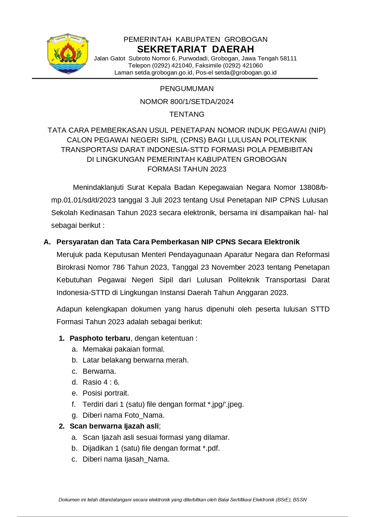 PENGUMUMAN PEMBERKASN BAGI STTD 2023 page 0001