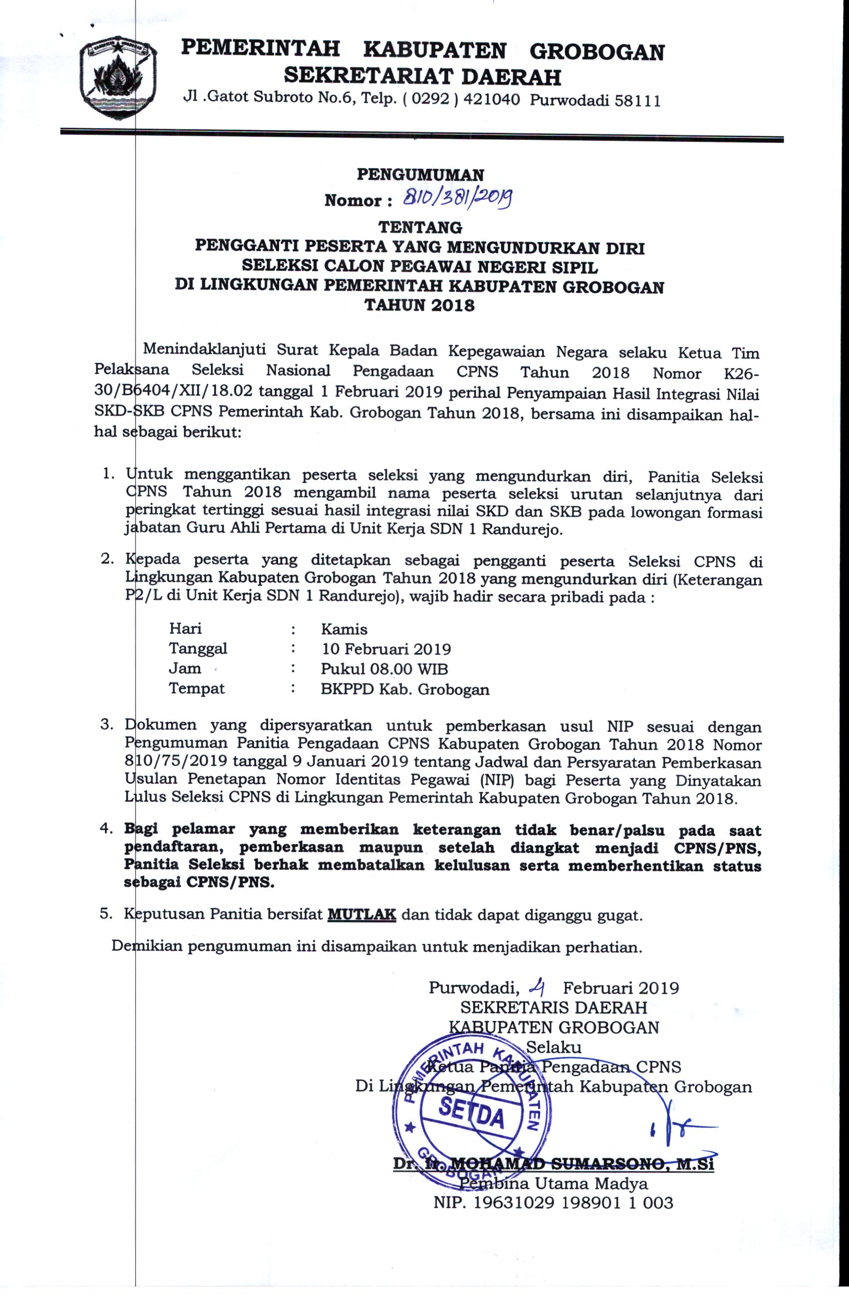 PENGUMUMAN PENGUNDURAN DIRI