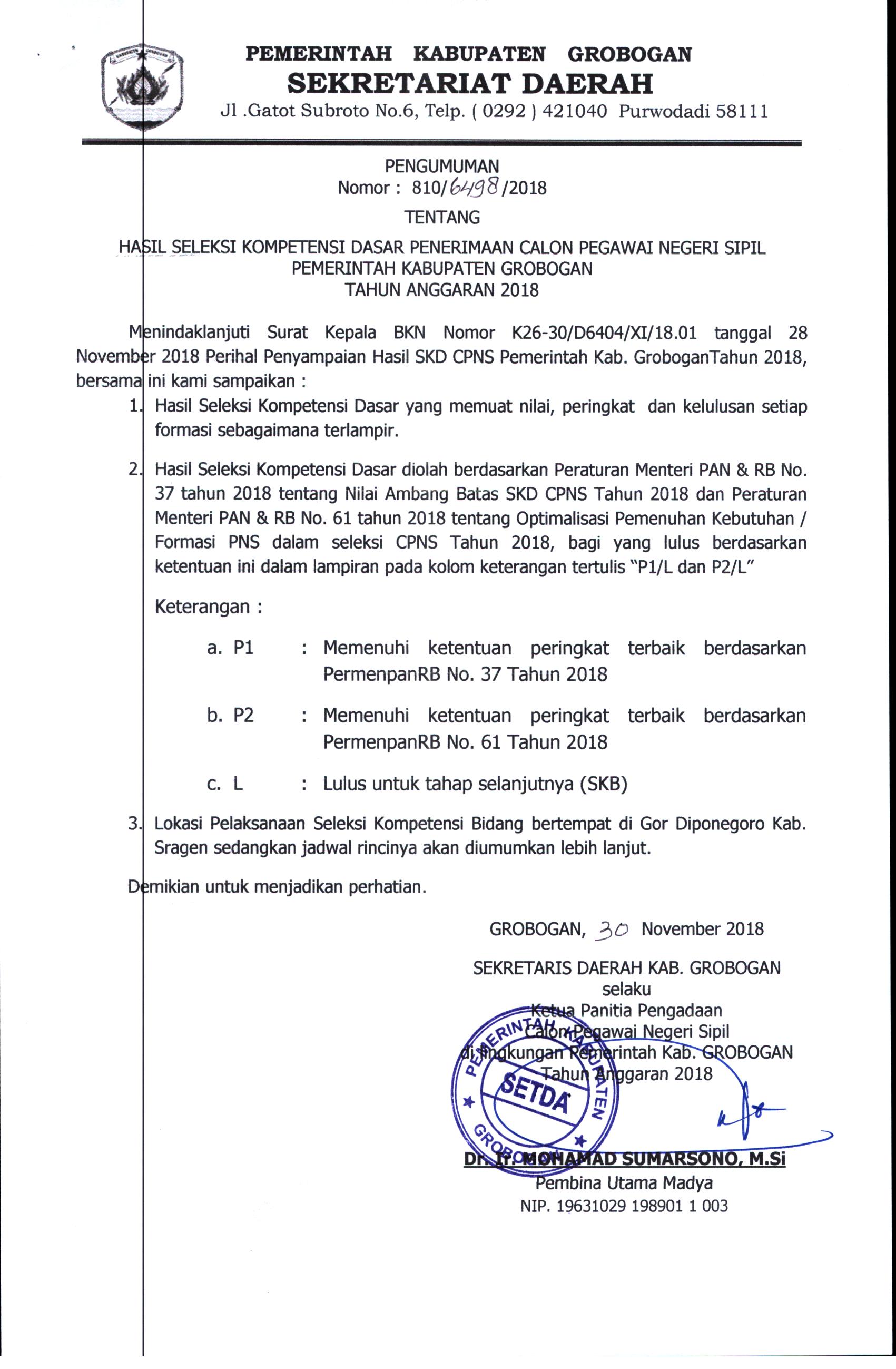 PENGUMUMAN SKB TAHAP 1