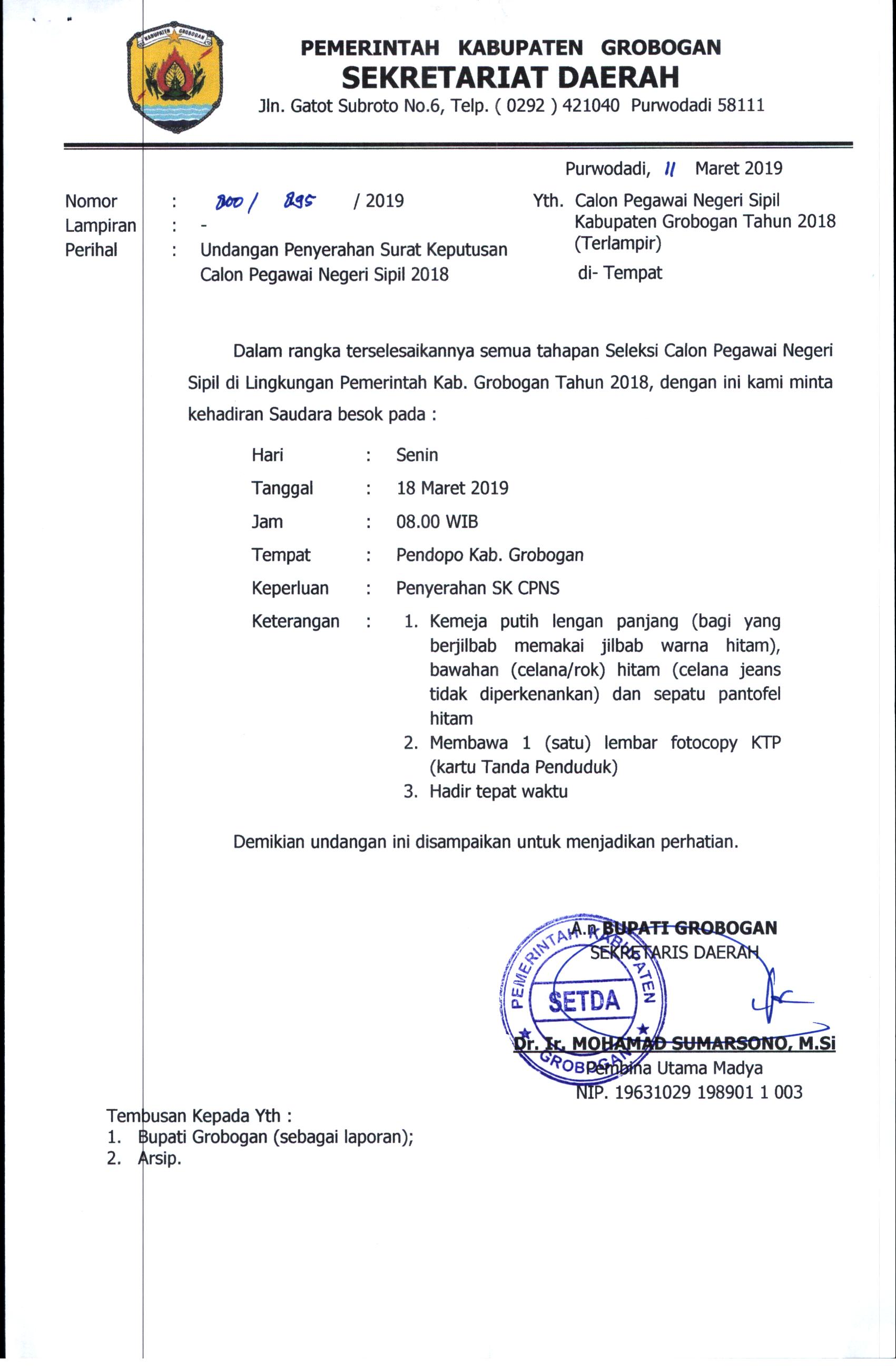 Undangan Penyerahan SK CPNS