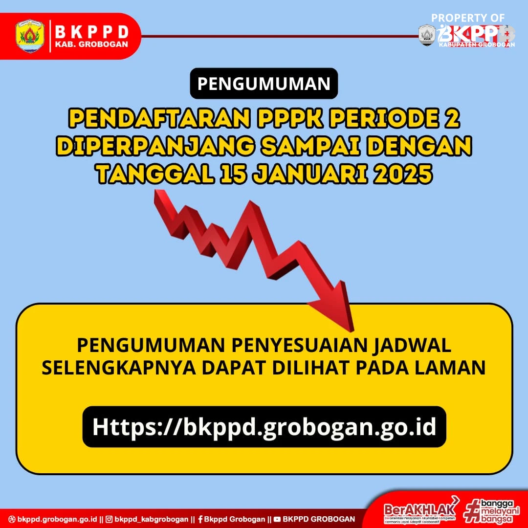Pengumuman Tentang Penyesuaian Kembali Jadwal Seleksi Pegawai Pemerintah Dengan Perjanjian Kerja (PPPK) Periode II di Lingkungan Pemerintah Kabupaten Grobogan Formasi Tahun 2024