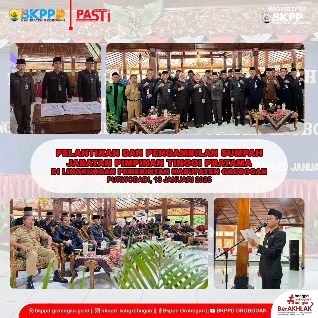 Pelantikan dan Pengambilan Sumpah Jabatan Pimpinan Tinggi Pratama di Lingkungan Pemerintah Kabupaten Grobogan